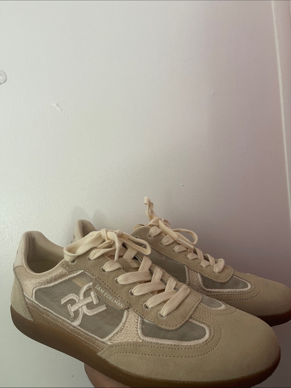 Sam Edelman Tan and Cream Suede Lace-Up Sneakers